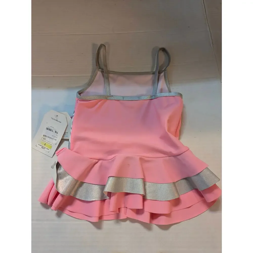 NWT Flapappyles Girls Pink & Silver Zebra Swim Dress Size 4 Swimsuit One Piece
